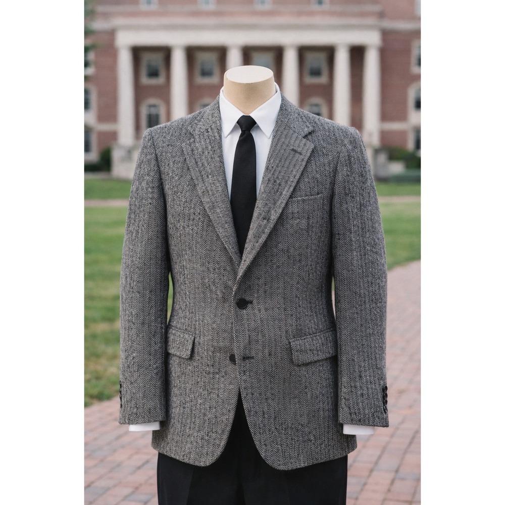 Harris Tweed Blazer Mens 100% Pure Scottish Wool Herringbone Tailored USA Size L